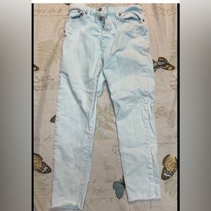 Size 29 Length 25.5 Wedgie Skinny Button Fly Levi’s Jeans with Raw Hem lite blue